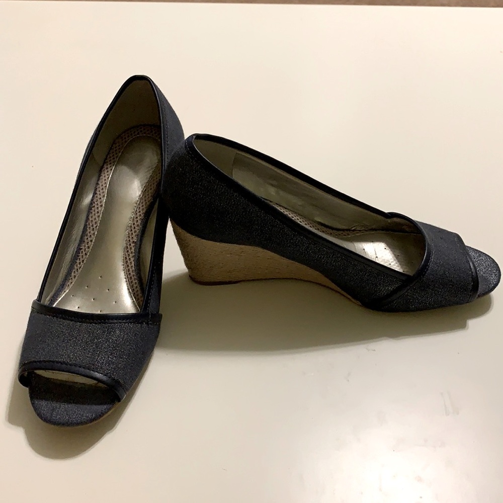 Easy Spirt 8.5 Navy Sparkle Wedges